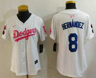 Women%27s Los Angeles Dodgers #8 Kike Hernandez White Pink With Patch Limited Stitched Jersey->mlb womens jerseys->MLB Jersey